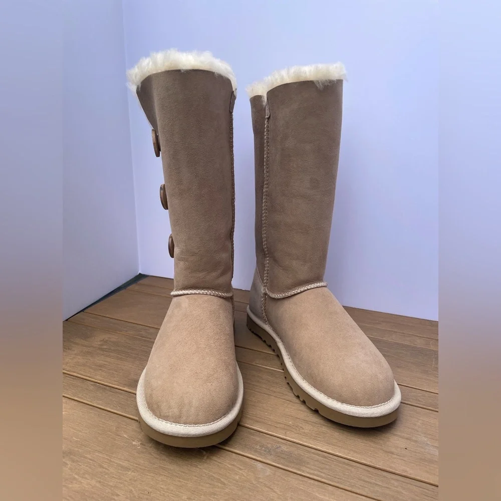 UGG Tall Button Boot in Chestnut Suede with Shearling Trim - Picture 2 of 7